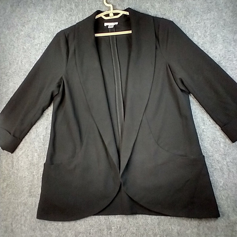 Motherhood Maternity Open Front Blazer Women Large Black Shawl Collar Draped